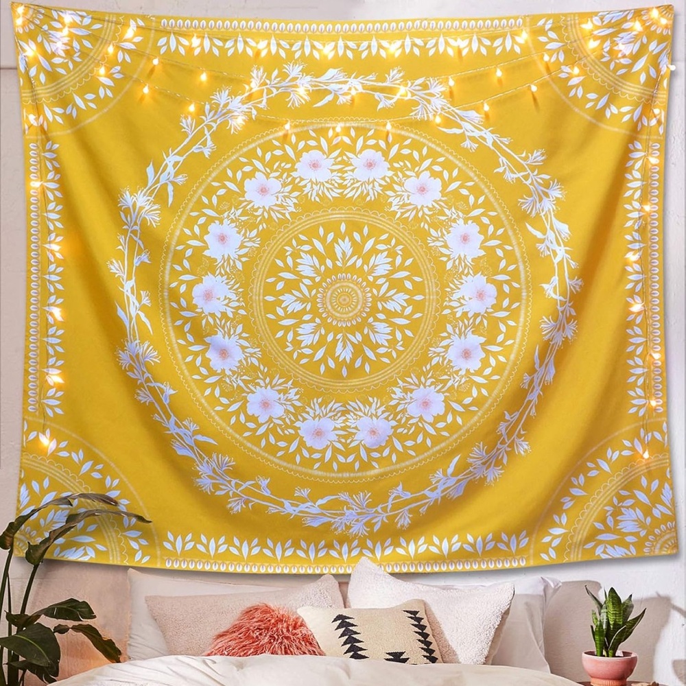 Yellow Floral Mandala Tapestry